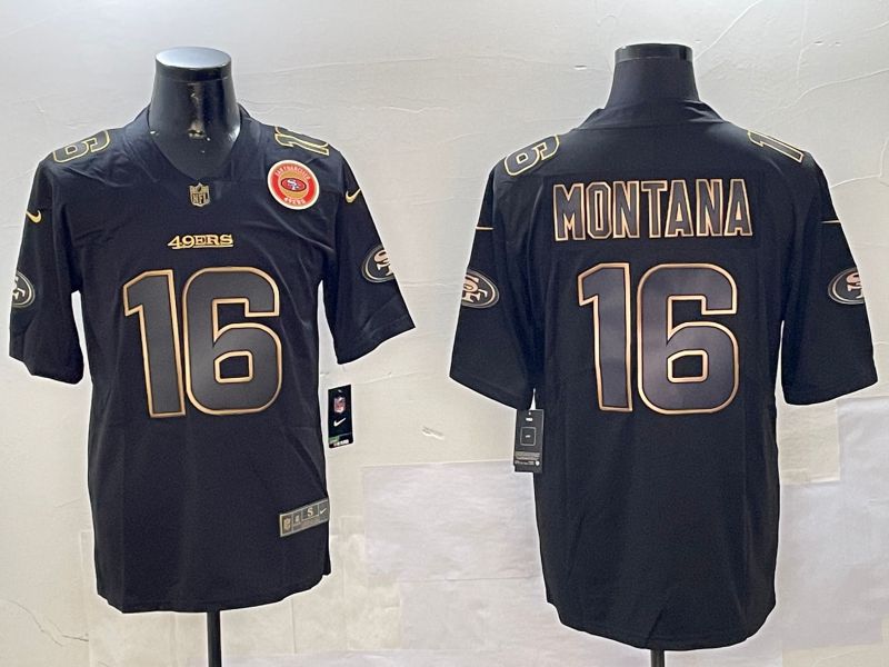 Men San Francisco 49ers #16 Montana Black Gold 2024 Nike Limited NFL Jersey style 01085